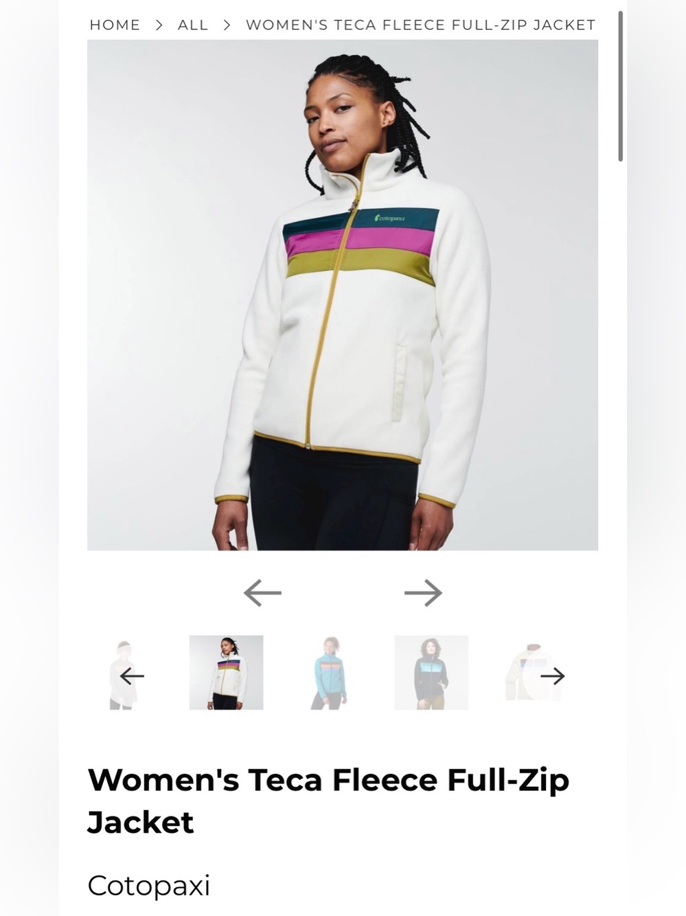 Cotopaxi Teca Fleece Full-Zip Jacket Women's Medium Striped Warm Soft Hike $120